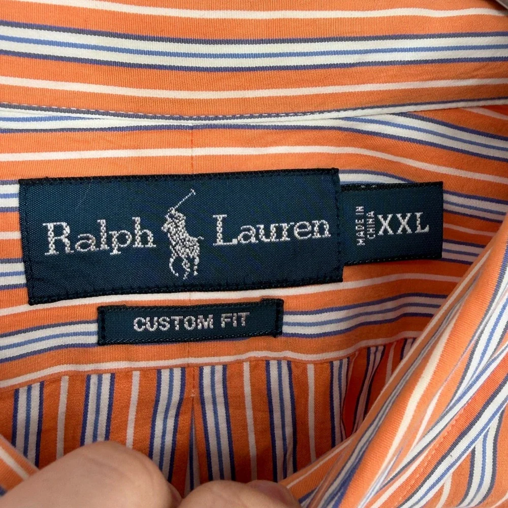 Polo Ralph Lauren Mens XXL Custom Fit‎ Button Down Shirt Orange Blue Stripe Logo
